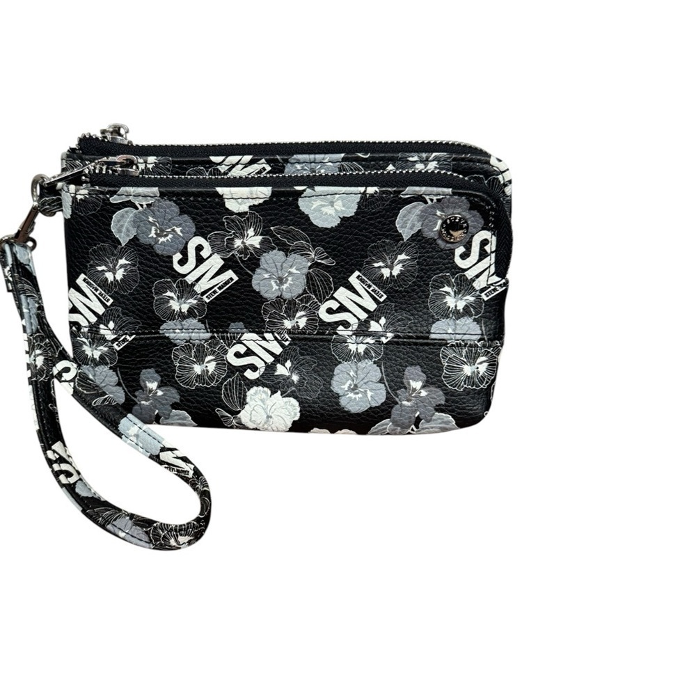 Steve Madden Tropical Floral Black and White Wristlet